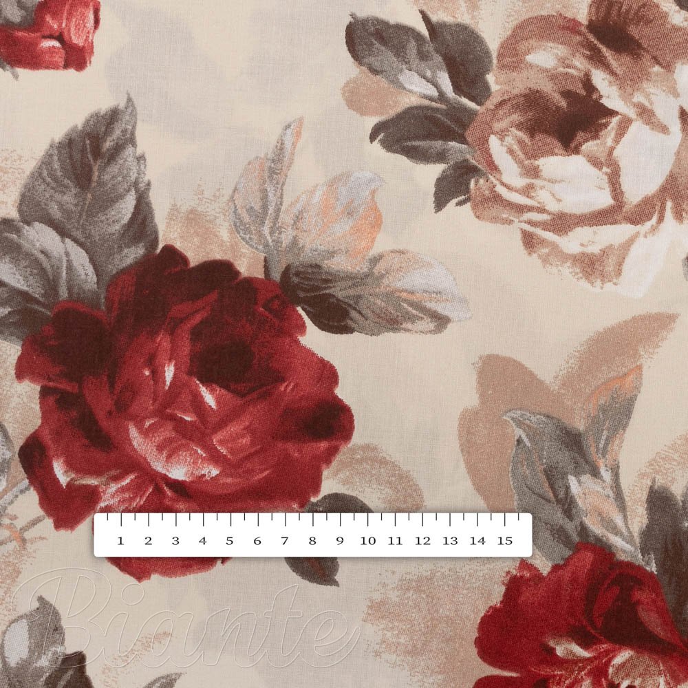 Bavlněná látka/plátno Sandra SA-399 Červené pivoňky na pískovém - šířka 160 cm a 220 cm - detail 3 - Biante.cz