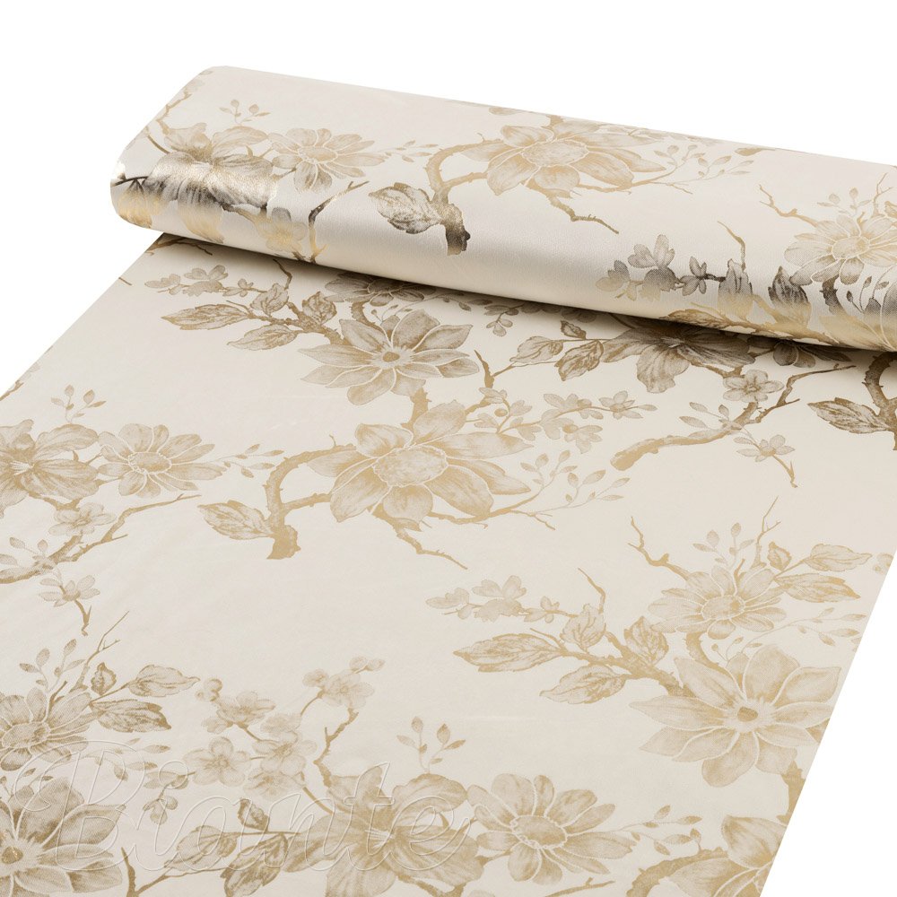 Sametová látka Isabela Flower IBL-023 Zlaté květy na krémovém - šířka 295 cm - detail 1 - Biante.cz