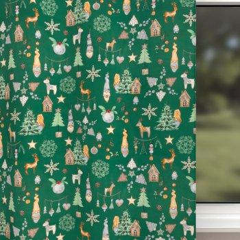Vánoční bavlněný závěs Sandra SA-508 Vánoční skřítci a ozdoby na zeleném - detail 1 - Biante.cz