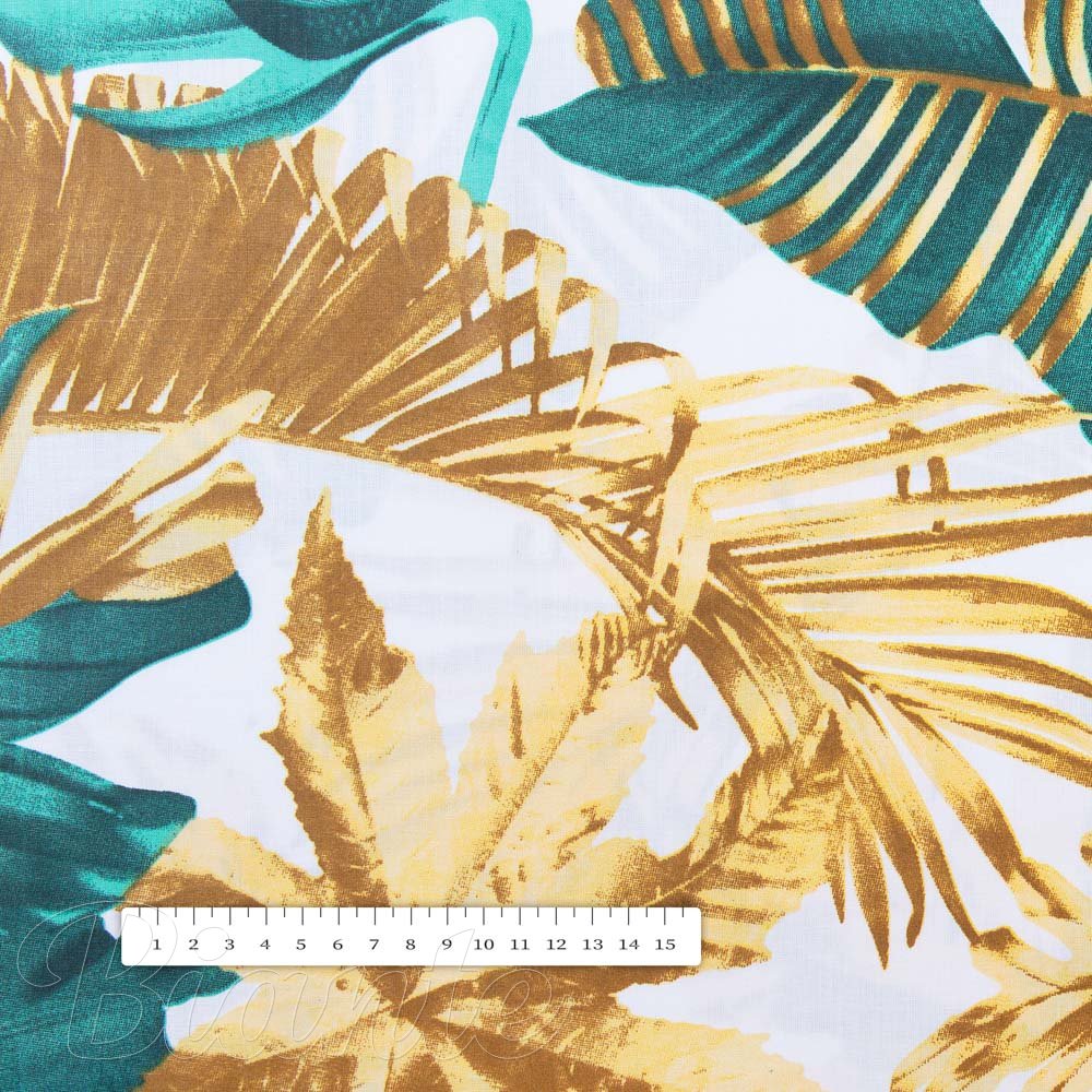 Bavlnená látka/plátno Sandra SA-245 Zelené a zlaté tropické listy - šírka 160 cm a 220 cm - detail 2 - Biante.sk