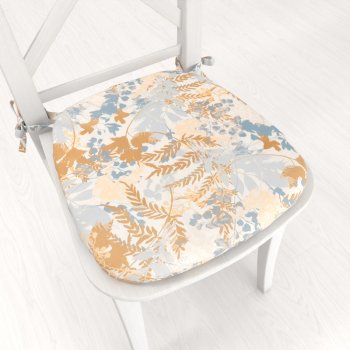 Sametový oblý podsedák Tamara TMR-043 Hnědo-modré designové rostliny - 39x37x3 cm - Biante.cz