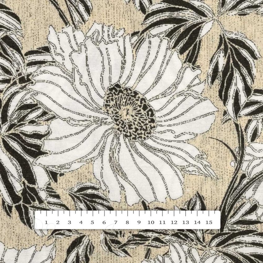 Dekoračná látka PML-089 Biele kvety na béžovom - šírka 150 cm - detail 4 - Biante.sk