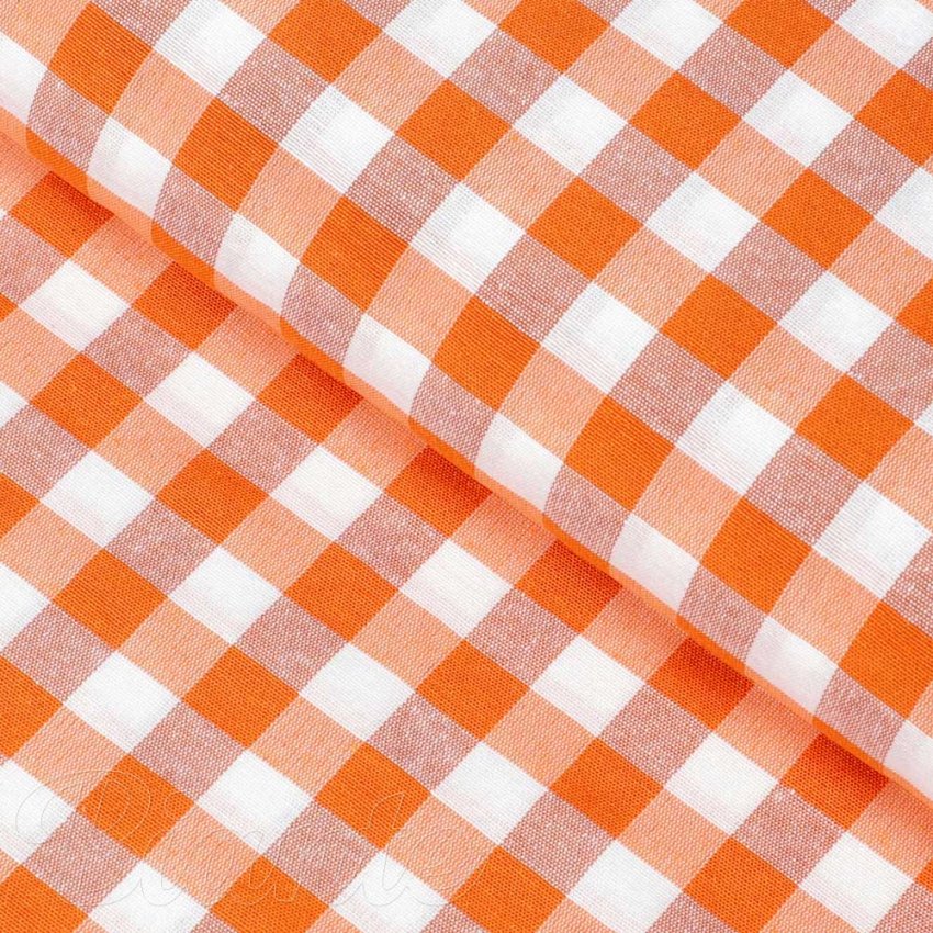 Dekorační látka Rebeka RE-005 Oranžovo-bílá kostka střední - šířka 140 cm - Biante.cz