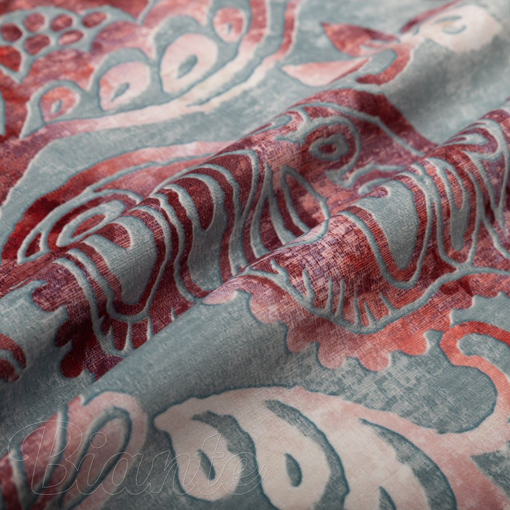 Sametová látka Tamara TMR-054 Abstraktní vínové květy na šedozeleném - šířka 150 cm - detail 5 - Biante.cz