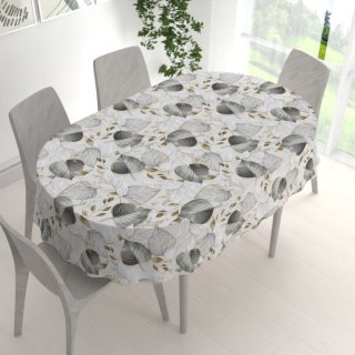 Dekorační oválný ubrus Leona LN-173 Šedé listy na režném - detail 1 - Biante.cz