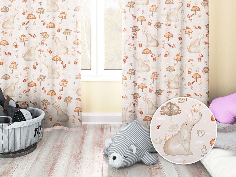 Dětský bavlněný závěs na míru Sandra SA-692 Slon a jeho kamarádi na světle šedobéžovém - Biante.cz