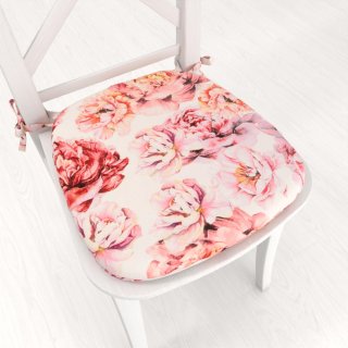 Sametový oblý podsedák Tamara TMR-041 Růžovo-červené pivoňky na bílém - 39x37x3 cm - Biante.cz