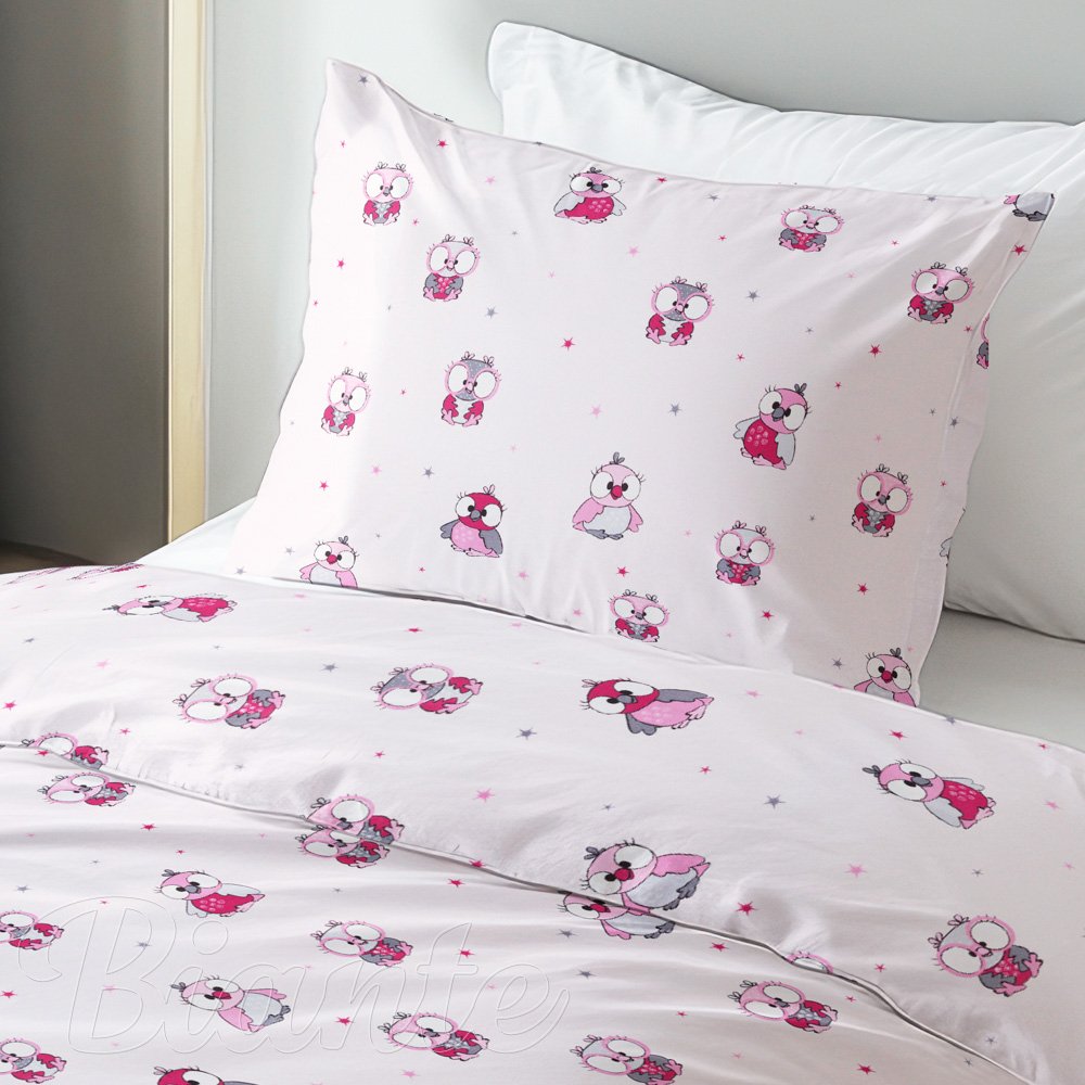 Dětské bavlněné ložní povlečení Sandra SA-726 Růžové sovičky na bledě růžovém - detail 1 - Biante.cz