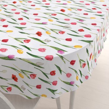 Bavlnený oválny obrus Sandra SA-506 Tulipány na bielom - Biante.sk Bavlnený oválny obrus Sandra SA-506 Tulipány na bielom - Biante.sk