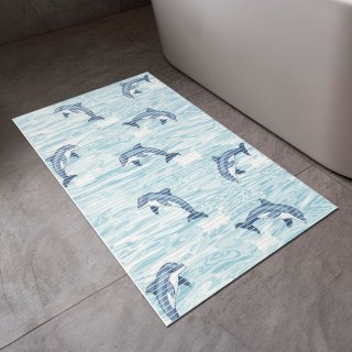 Kúpeľňová penová rohož / predložka PRO-108 Delfíny v mori - metráž šírka 65 cm - detail 1 - Biante.sk