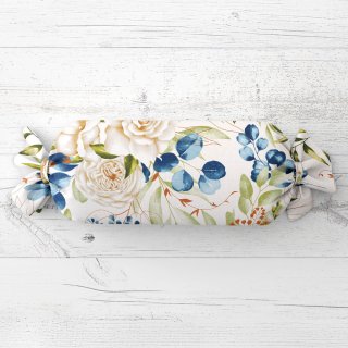 Polštář válec bonbon Sandra SA-668 Květy a modro-zelené listy na bílém - Biante.cz Polštář válec bonbon Sandra SA-668 Květy a modro-zelené listy na bílém - Biante.cz