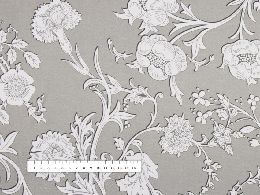 Dekorační látka PM-021 Zámecké květy na šedobéžovém - šířka 150 cm - detail 2 - Biante.cz