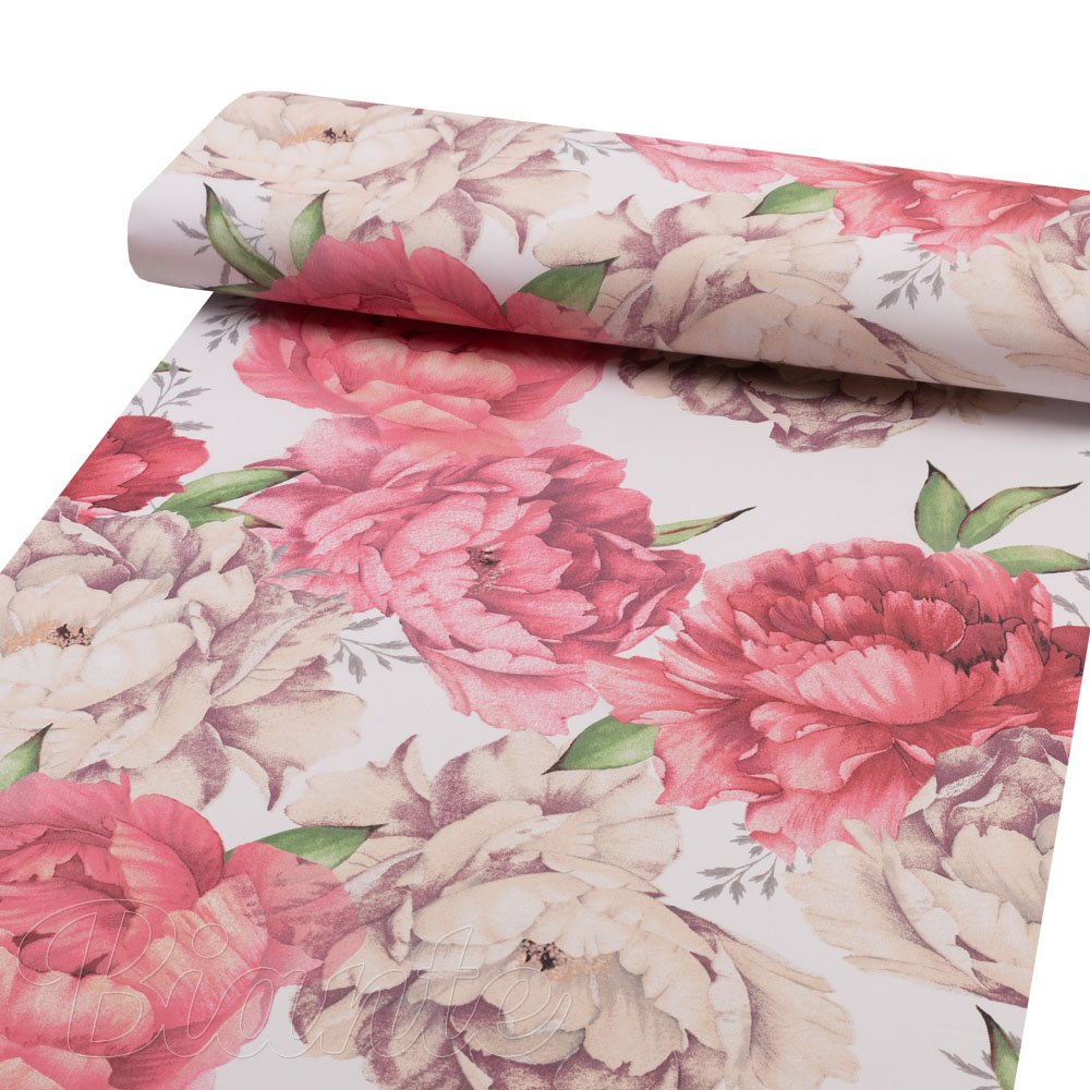 Bavlněná látka/plátno Sandra SA-746 Velké růžovo-béžové pivoňky na bílém - šířka 160 cm - detail 1 - Biante.cz