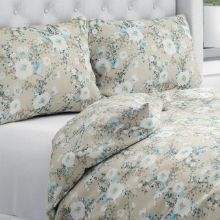 Bavlněné ložní povlečení Sandra SA-552 Modré pnoucí květy na béžovém - Biante.cz Bavlněné ložní povlečení Sandra SA-552 Modré pnoucí květy na béžovém - Biante.cz
