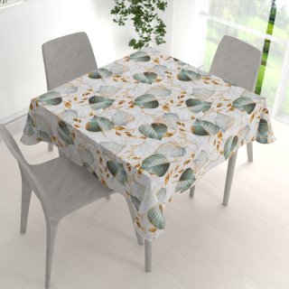 Dekorační čtvercový ubrus Leona LN-174 Zelené listy na režném - detail 1 - Biante.cz