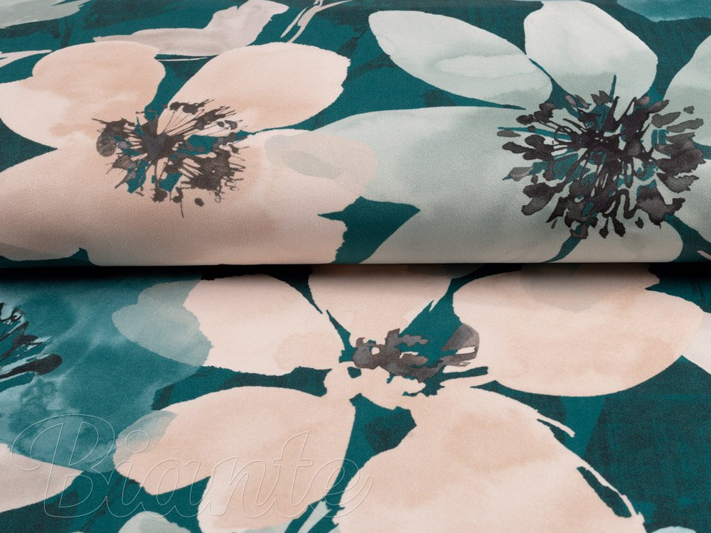 Sametová látka Tamara TMR-027 Velké květy na tmavě zeleném - šířka 150 cm - detail 2 - Biante.cz