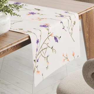 Bavlněný běhoun na stůl Sandra SA-382 Fialové luční kvítí na krémovém - Biante.cz