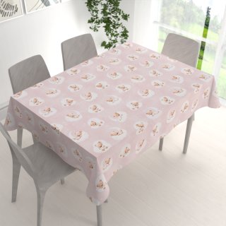 Dětský bavlněný obdélníkový ubrus Sandra SA-743 Spící medvídci na obláčcích na světle růžovém - detail 1 - Biante.cz