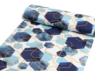 Bavlněná látka/plátno Sandra SA-574 Modré hexagony na bílém - šířka 160 cm - detail 1 - Biante.cz