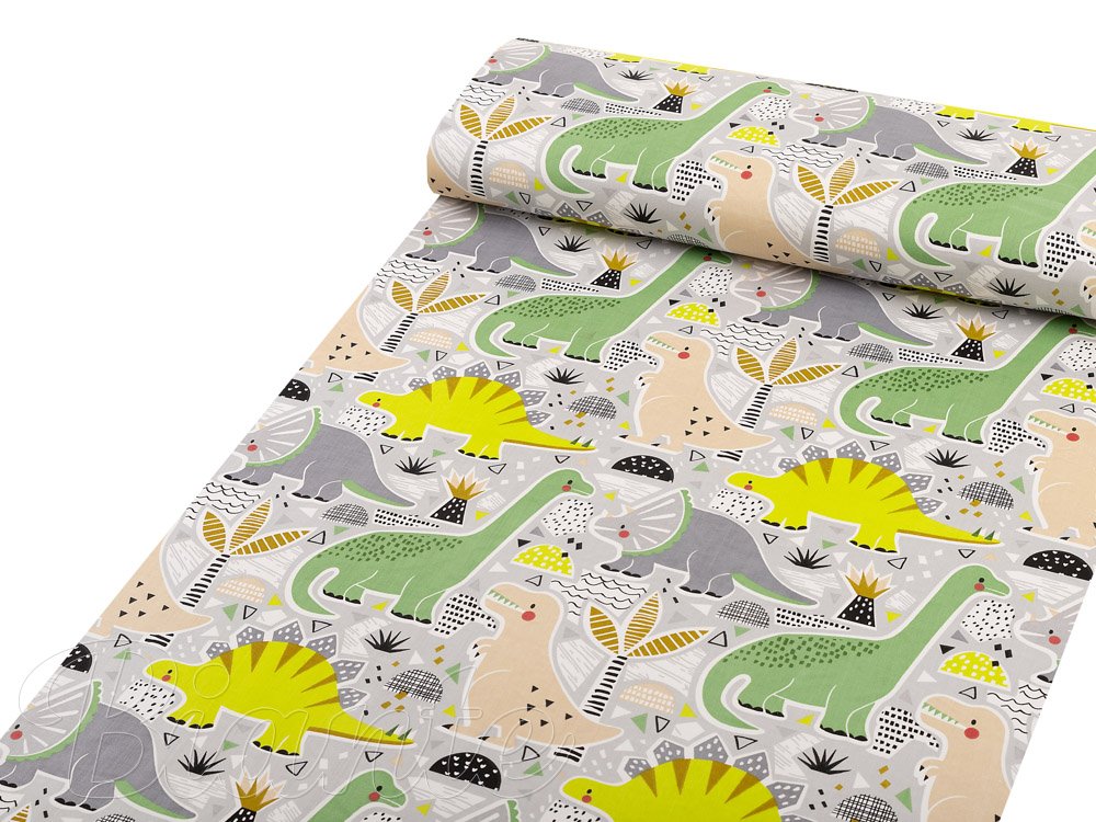Dětská bavlněná látka/plátno Sandra SA-564 Dinosauři a brontosauři na šedém - šířka 160 cm - detail 1 - Biante.cz