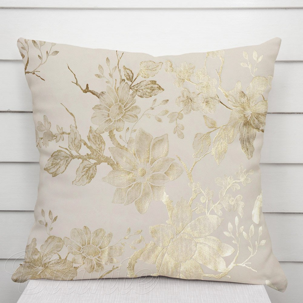 Sametový povlak na polštář Isabela Flower IBL-023 Zlaté květy na krémovém - Biante.cz