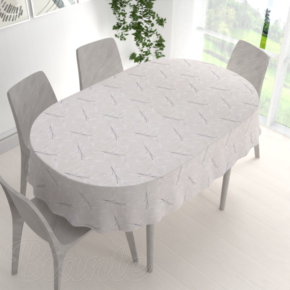 Velký dekorační oválný ubrus Leona LN-164 Pnoucí lístky na režném - detail 1 - Biante.cz