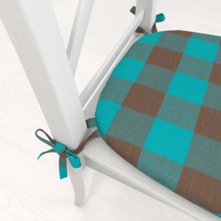 Oblý bavlnený podsedák Olivia OL-018 Tyrkysovo-hnedá kocka veľká - 39x37x3 cm - detail 1 - Biante.sk