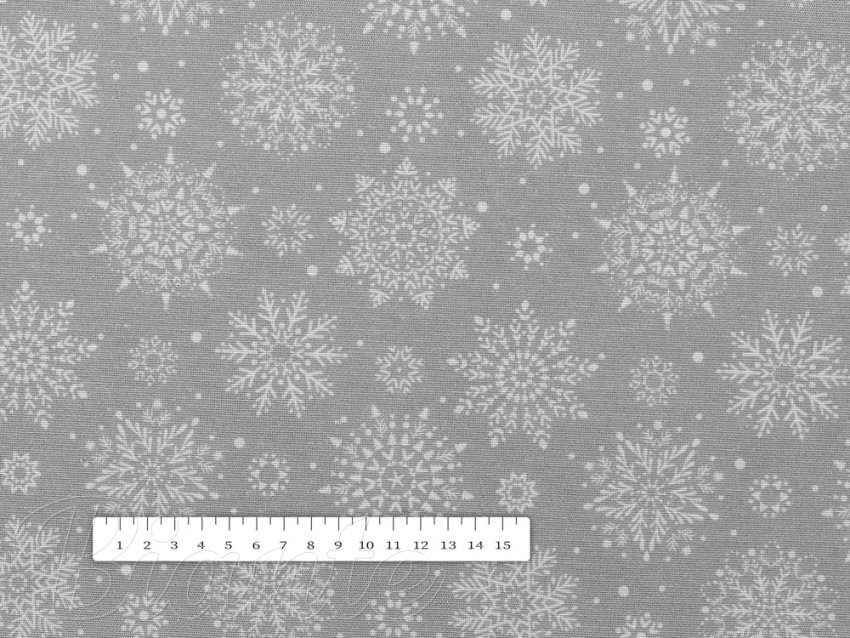 Vánoční dekorační látka PML-079 Bílé vločky na šedém - šířka 155 cm - detail 4 - Biante.cz