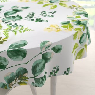 Bavlnený okrúhly obrus Sandra SA-244 Zelený eukalyptus na bielom - Biante.sk
