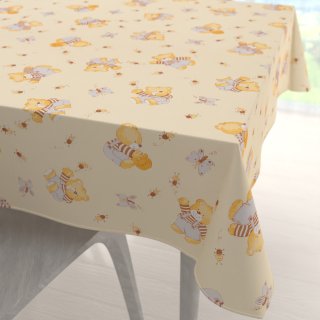 Dětský bavlněný čtvercový ubrus Sandra SA-730 Medvídci a včelky na světle žlutém - Biante.cz