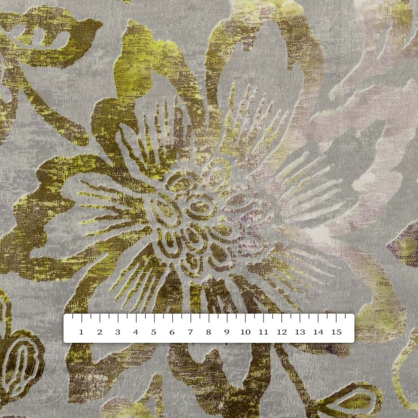 Sametová látka Tamara TMR-055 Abstraktní zelené květy na zelenošedém - šířka 150 cm - detail 3 - Biante.cz