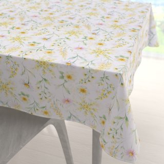 Teflónový štvorcový obrus TF-135 Maľované žlto-zelené lúčne kvietky na bielom - Biante.sk