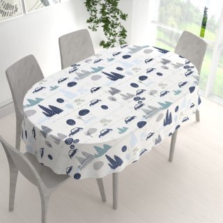 Dětský bavlněný oválný ubrus Sandra SA-685 Modrá auta mezi stromy na bílém - detail 1 - Biante.cz Dětský bavlněný oválný ubrus Sandra SA-685 Modrá auta mezi stromy na bílém - detail 1 - Biante.cz