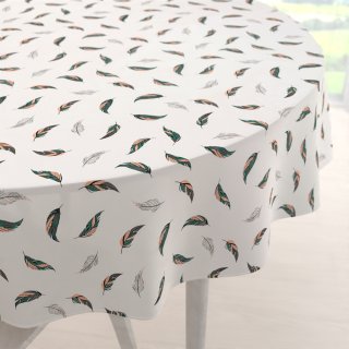 Bavlněný kulatý ubrus Sandra SA-460 Zeleno-růžová pírka na bílém - Biante.cz