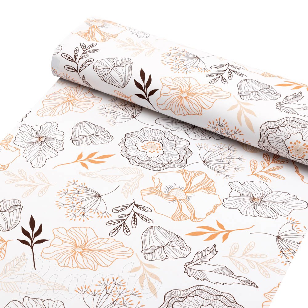 Bavlněná látka/plátno Sandra SA-526 Hnědé vlčí máky na bílém - šířka 160 cm - detail 1 - Biante.cz