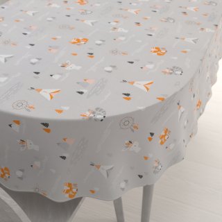 Dětský bavlněný oválný ubrus Sandra SA-699 Oranžová zvířátka Indiáni na šedém - Biante.cz Dětský bavlněný oválný ubrus Sandra SA-699 Oranžová zvířátka Indiáni na šedém - Biante.cz