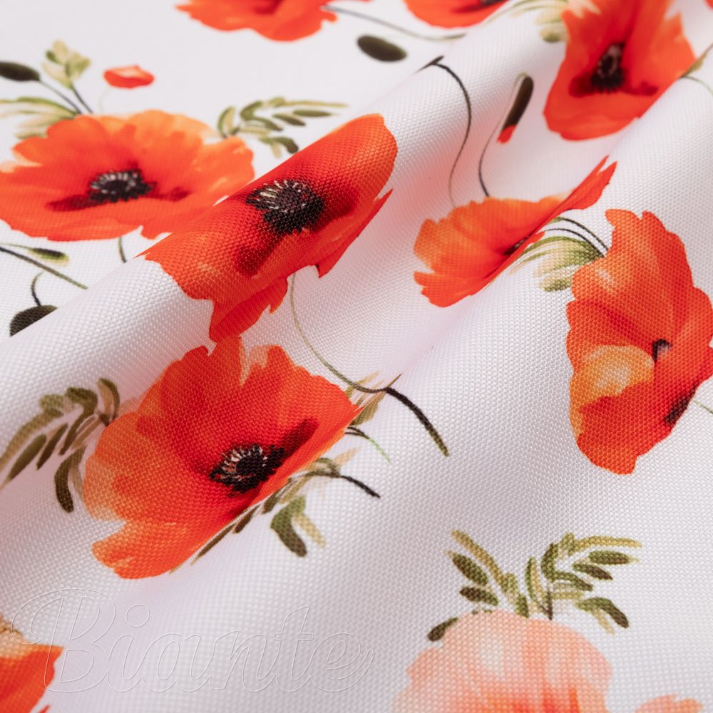 Teflonová látka na ubrusy TF-133 Červenooranžové vlčí máky na bílém - šířka 145 cm - detail 5 - Biante.cz