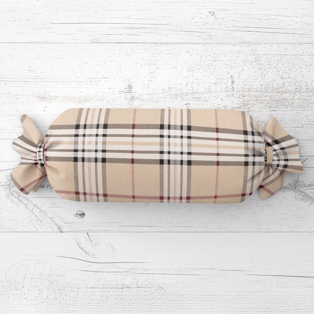 Polštář válec bonbon Sandra SA-548 Černo-červeno-bílé káro na béžovém - Biante.cz