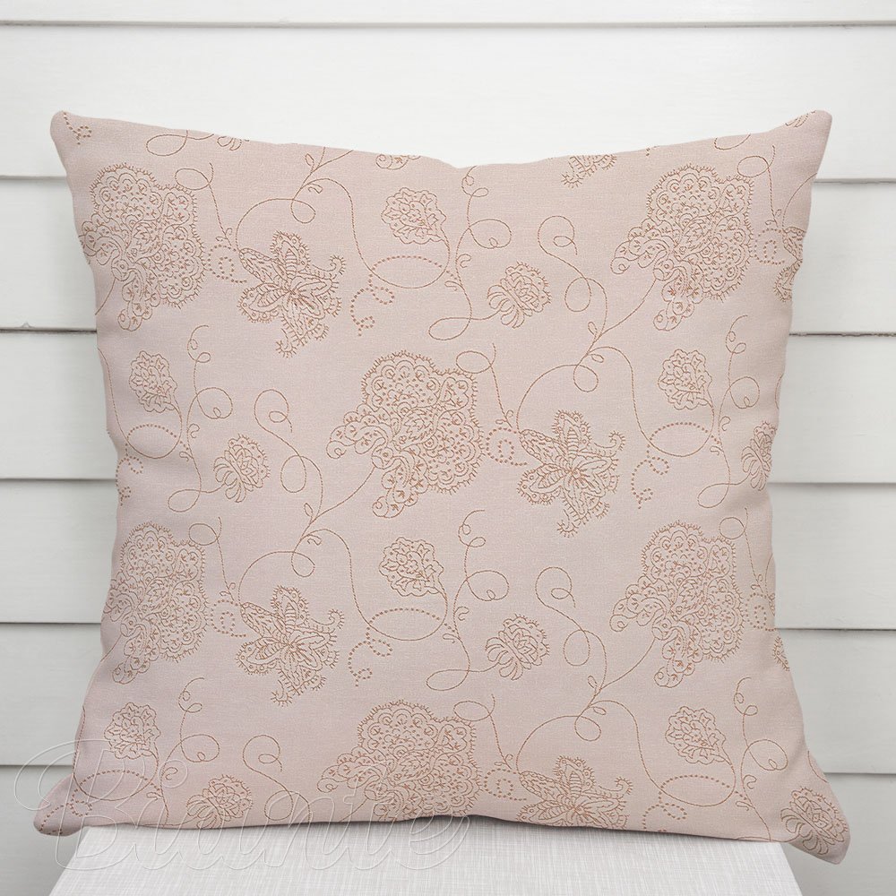 Dekorační povlak na polštář TF-129 Hnědé květované ornamenty na šedobéžovém - Biante.cz