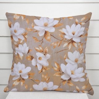 Bavlněný povlak na polštář Sandra SA-717 Bílé květy magnolie na hnědošedém - Biante.cz Bavlněný povlak na polštář Sandra SA-717 Bílé květy magnolie na hnědošedém - Biante.cz