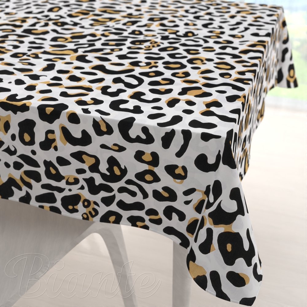 Bavlněný čtvercový ubrus Sandra SA-409 Leopardí vzor na bílém - Biante.cz
