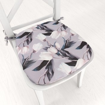 Oblý podsedák PML-034 Biele tulipány na sivom - 39x37x3 cm - Biante.sk