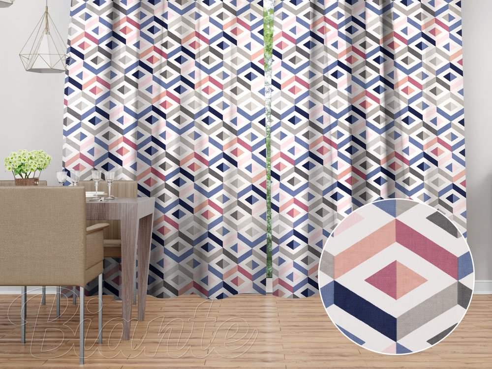 Bavlněný závěs na míru Sandra SA-573 Modro-růžovo-šedé kosočtverce - Biante.cz