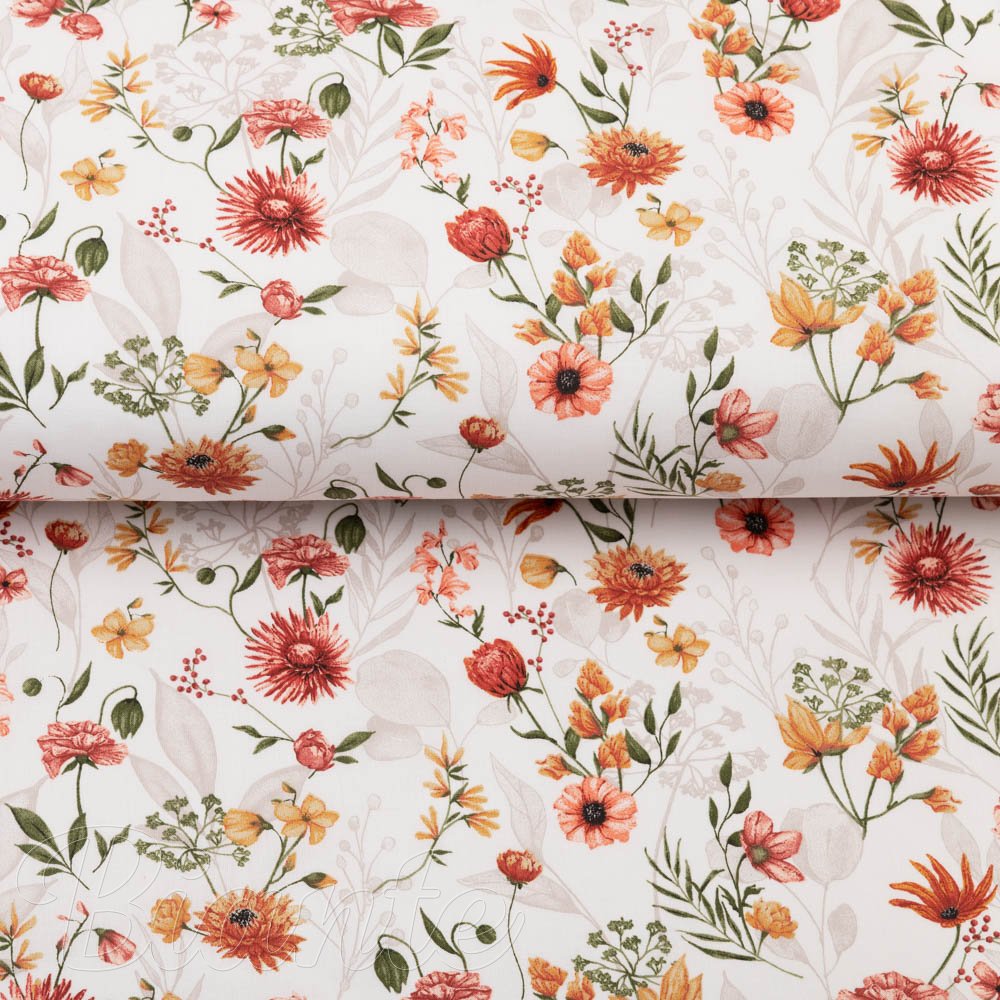 Bavlněná látka/plátno Sandra SA-731 Červený květinový vzor na bílém - šířka 160 cm - detail 2 - Biante.cz