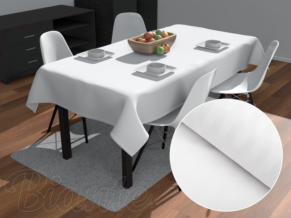 Velký damaškový obdélníkový ubrus Atlas Gradl DM-010 Bílý - proužky 1 cm - Biante.cz