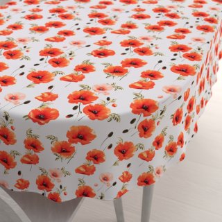 Teflónový oválny obrus TF-133 Červenooranžové vlčie maky na bielom - Biante.sk