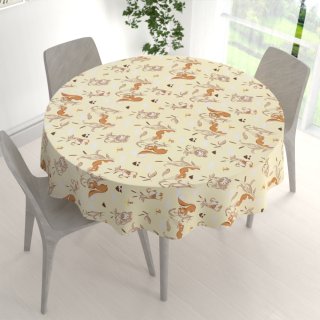 Dětský bavlněný kulatý ubrus Sandra SA-700 Veverky a ježci na světle vanilkovém - detail 1 - Biante.cz Dětský bavlněný kulatý ubrus Sandra SA-700 Veverky a ježci na světle vanilkovém - detail 1 - Biante.cz