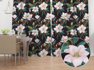 Bavlněný závěs na míru Sandra SA-300 Květy magnolie na černém - Biante.cz Bavlněný závěs na míru Sandra SA-300 Květy magnolie na černém - Biante.cz
