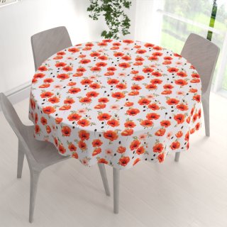 Teflonový kulatý ubrus TF-133 Červenooranžové vlčí máky na bílém - detail 1 - Biante.cz Teflonový kulatý ubrus TF-133 Červenooranžové vlčí máky na bílém - detail 1 - Biante.cz