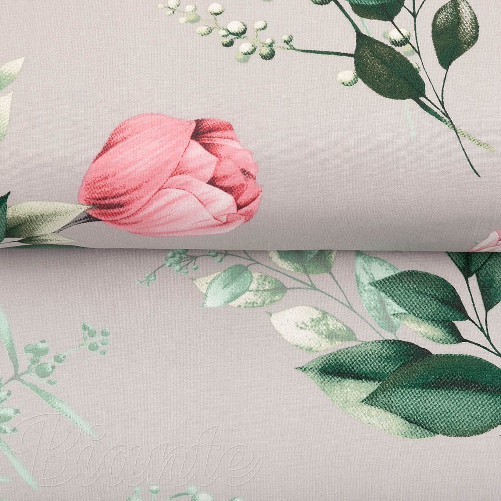 Bavlněná látka/plátno Sandra SA-452 Růžové květy na šedém - šířka 160 cm - detail 2 - Biante.cz